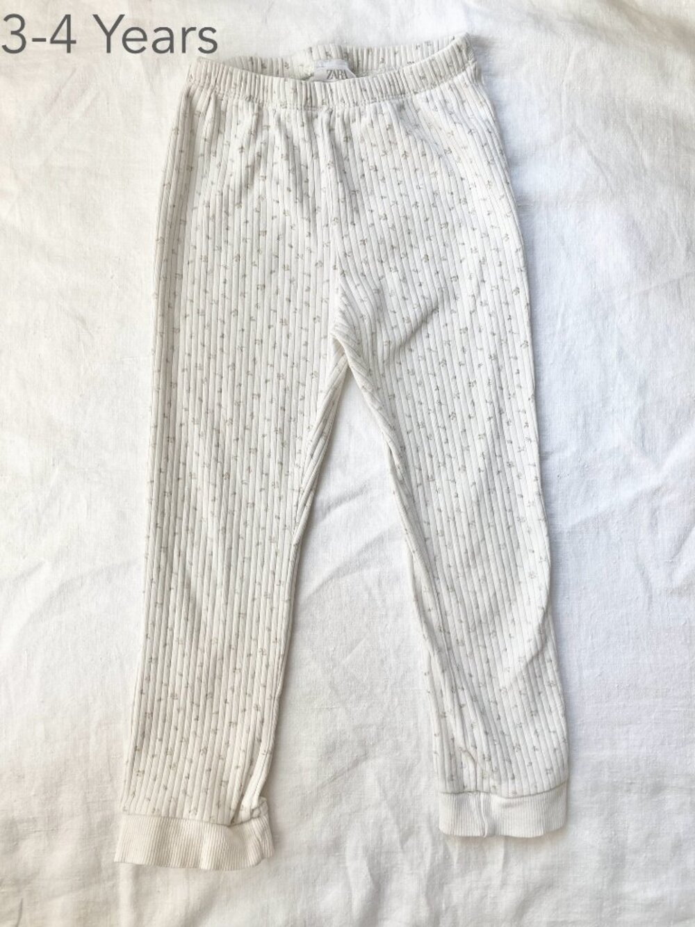 🪴5/$30 Zara 3-4 Years Toddler Girl Ribbed Paisley Floral White Leggings Neutral